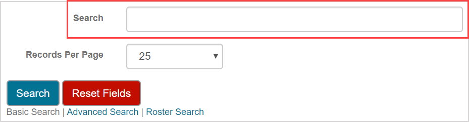 The Search field of the basic search is highlighted.